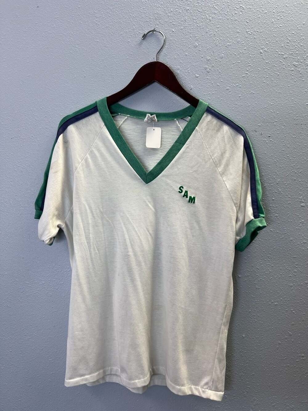Vintage 70s 80s Golf Glitter Graphic Ringer T Shirt Mens Med V Neck Flawed 0478